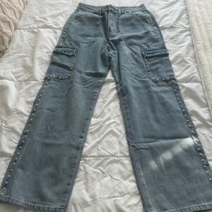 SHEIN Blue Studded wide leg cargo Jeans
